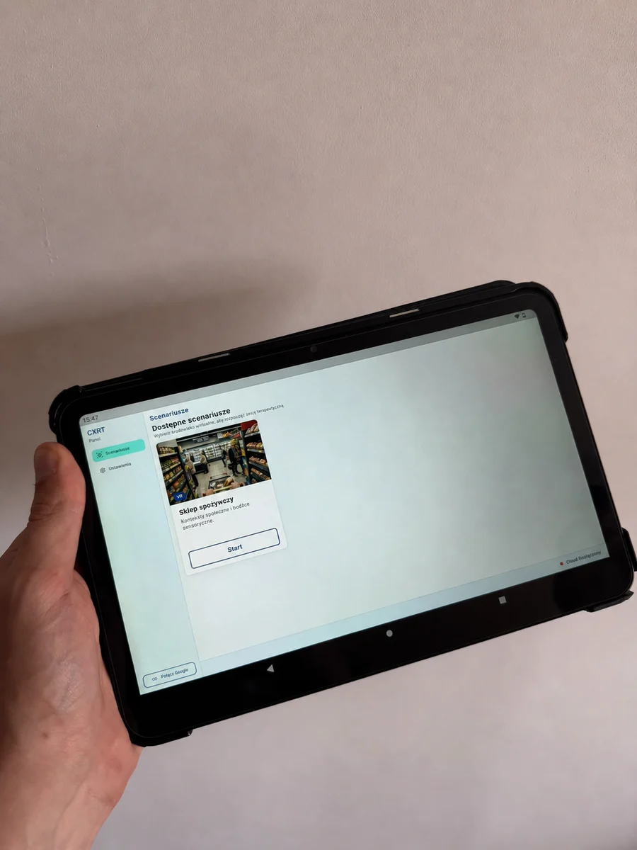 CXRT therapist controller running on a tablet